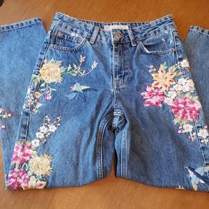 Topshop Moto Embroidered Floral Mom Jeans